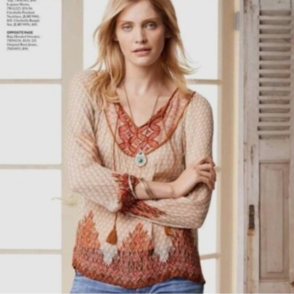 Lucky Brand Sheer Bohemian Peasant Top (fits more of a Small)